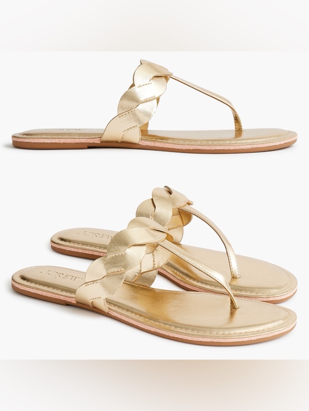 J. CREW Twist Flip-Flops Summer Metallic Gold Man Made Sole Lightweight